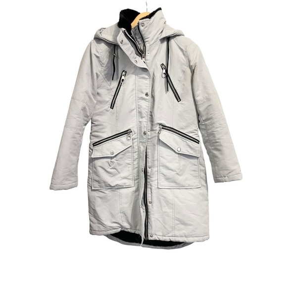 GUESS Women's‎ Long Anorak Winter Coat Silver/Grey Hooded Size S - Picture 1 of 14